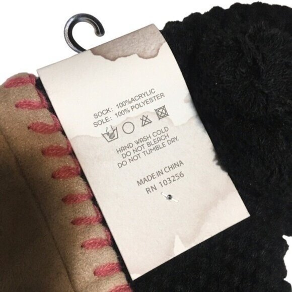 Hand Knitted Snowflake Slipper Booties Women Size 6/7 Small/Med Lined Black Pink - Picture 4 of 7